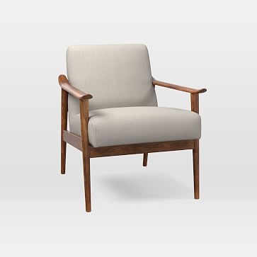 Mid-Century Show Wood Chair, Yarn Dyed Linen Weave, Stone White, Pecan - Image 0