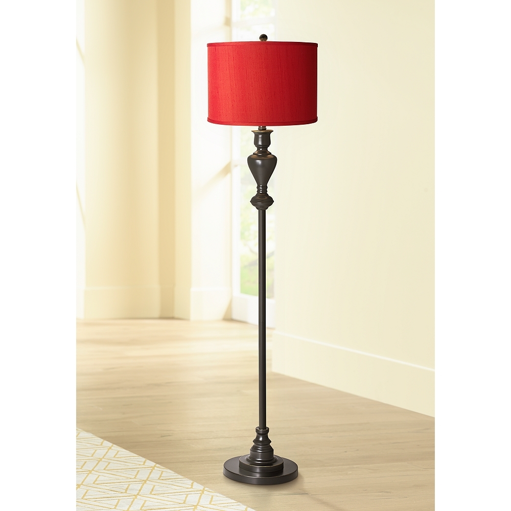 Possini Euro 58" High Red Textured Shade Black Bronze Font Floor Lamp - Image 0