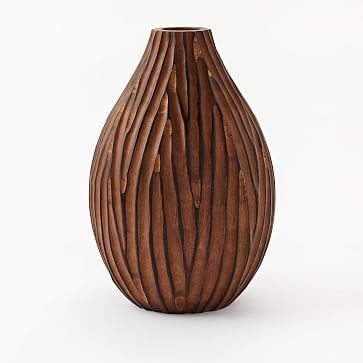 Carved Wood Vase, Dark Wood, Tall, 12" - Image 0