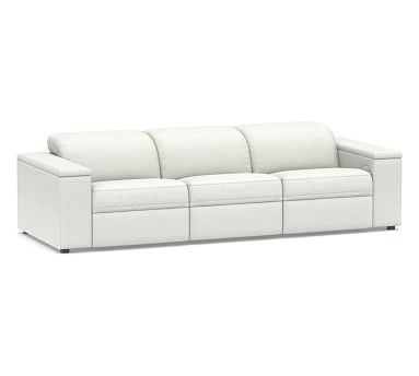 Ultra Lounge Square Arm Upholstered 3-Piece Reclining Sofa Sectional, Polyester Wrapped Cushions, Basketweave Slub Ivory - Image 2