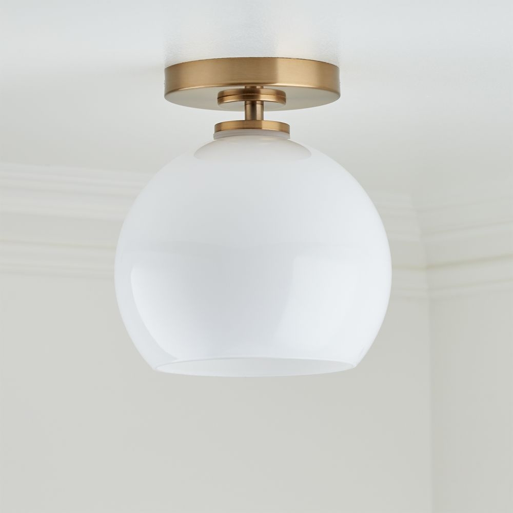 Arren Brass Flush Mount Light with Milk Round Shade - Image 0