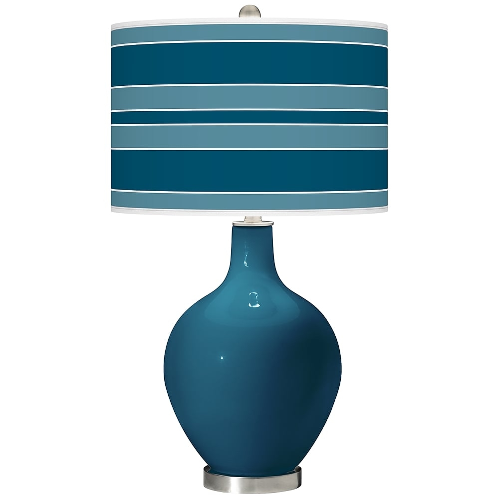 Color Plus Ovo 28 1/2" Bold Stripe Shade Oceanside Blue Table Lamp - Image 0