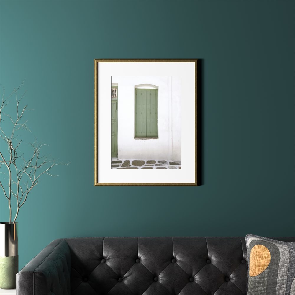 "Green Shutter with Gold Frame 22.5""x27.5" - Image 0