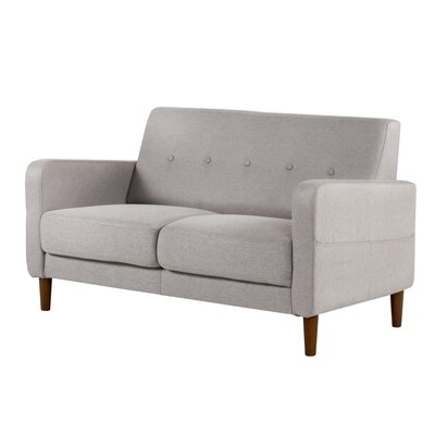 Darbonne Mid-Century Modern Loveseat / Sofa / Couch With Armrest Pockets, Tufted Linen Fabric, Light Grey - Image 0