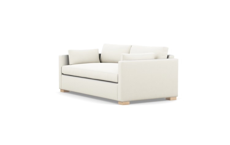 Charly Sleeper Sleeper Sofa with Chalk Heathered Weave double down cushions, and Natural Oak legs - Image 4