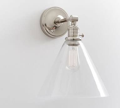 Straight Arm Flared Glass Sconce, Brass - Image 3