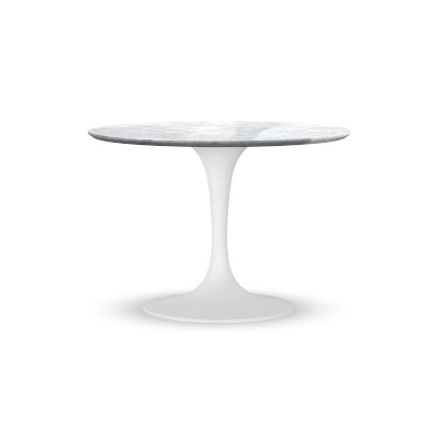 Tulip Pedestal Dining Table, 42 Round, White Base, Carrara Marble Top - Image 0