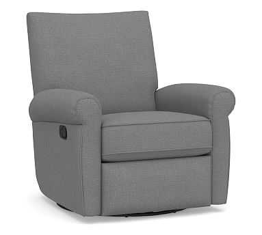 Grayson Roll Arm Upholstered Swivel Recliner, Polyester Wrapped Cushions, Basketweave Slub Charcoal - Image 2