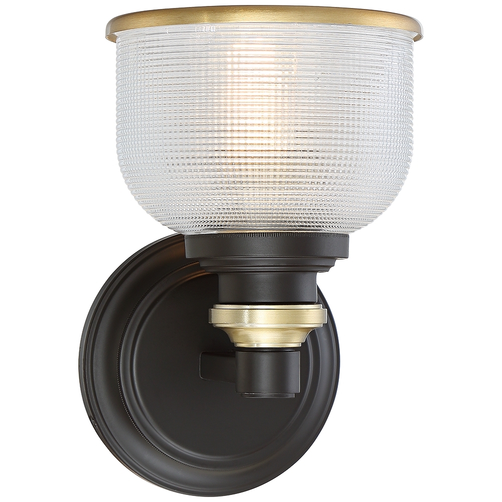 Possini Euro Poway 9"H Bronze and Textured Glass Wall Sconce - Image 0