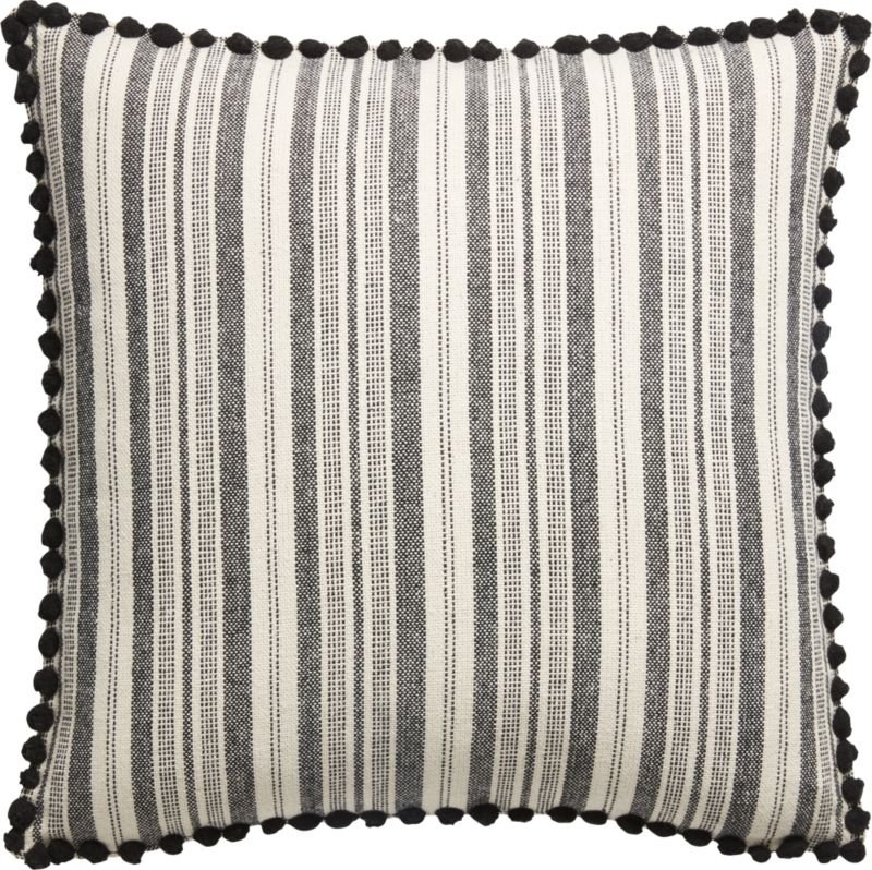 Roulou Black and White Pom Pom Pillow with Down-Alternative Insert - Image 2