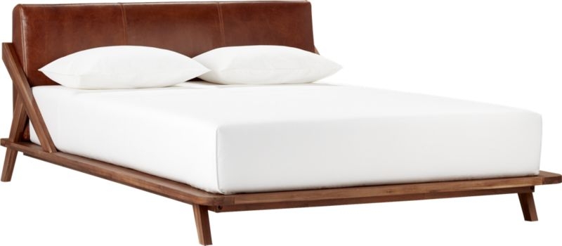 drommen acacia queen bed with leather headboard - Image 4
