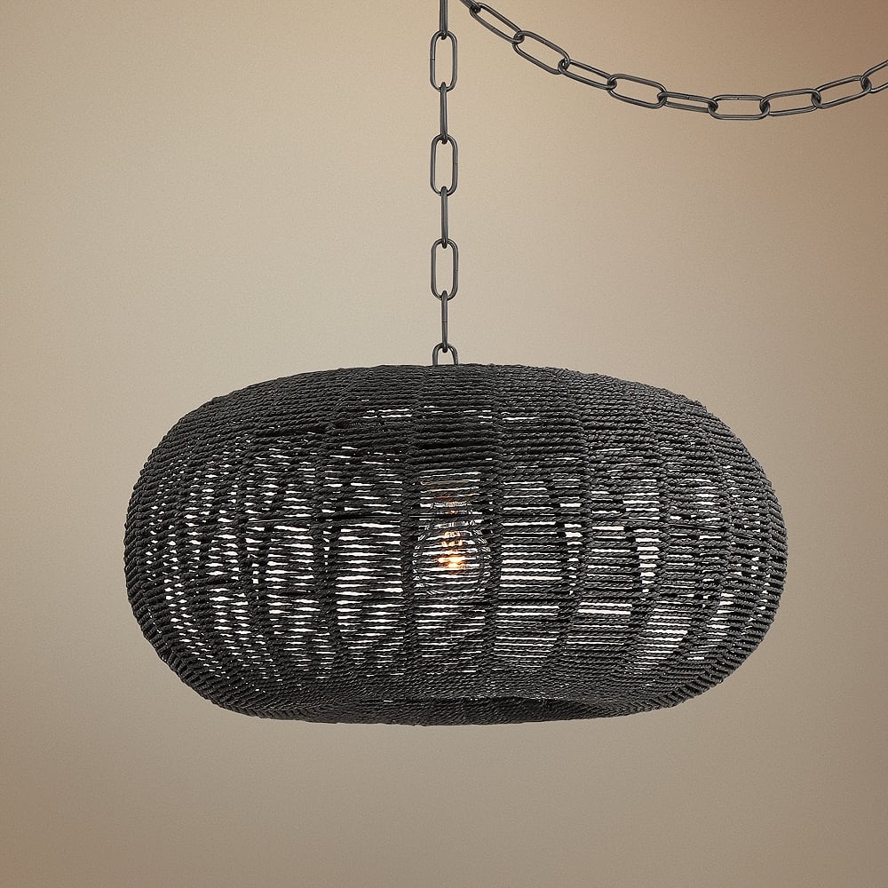 Fresco 19" Wide Black Paper String Shade Swag Pendant Light - Style # 68T23 - Image 0