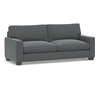 PB Comfort Square Arm Upholstered Grand Sofa 89", Box Edge Down Blend Wrapped Cushions, Performance Plush Velvet Slate - Image 0