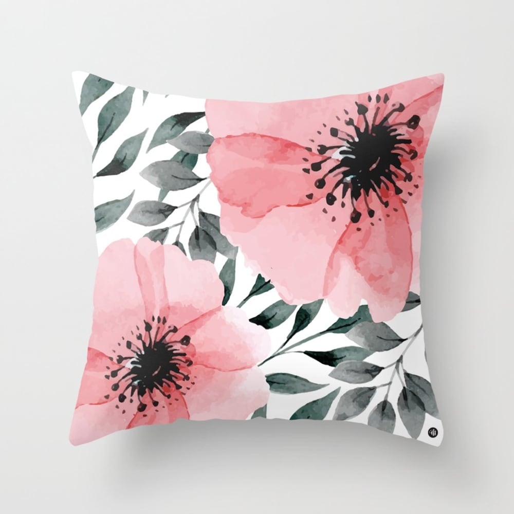 Big Watercolor Flowers Throw Pillow - Indoor Cover (16" x 16") with pillow insert by Mmartabc - Image 0