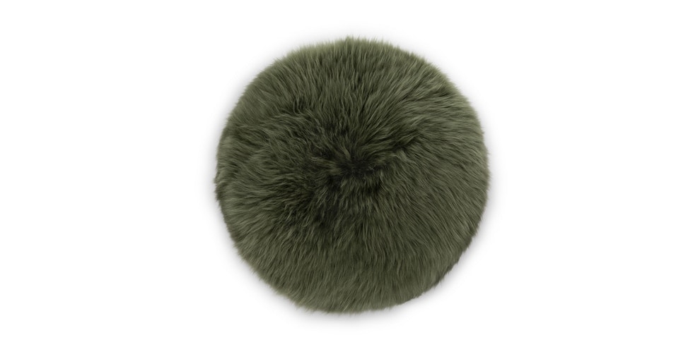 Lanna Green Round Sheepskin Pillow - Image 0