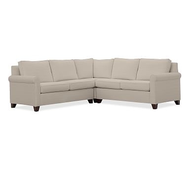 Cameron Roll Arm Upholstered 3-Piece L-Shaped Corner Sectional, Polyester Wrapped Cushions, Performance Slub Cotton Stone - Image 2