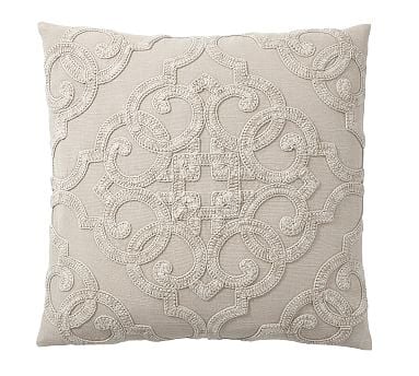 Drew Embroidered Pillow Cover, 18", Flax - Image 0
