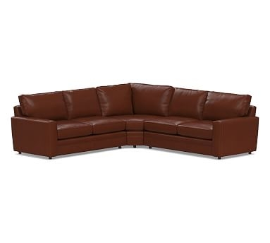 Pearce Square Arm Leather 3-Piece L-Shaped Wedge Sectional, Polyester Wrapped Cushions, Leather Signature Whiskey - Image 0