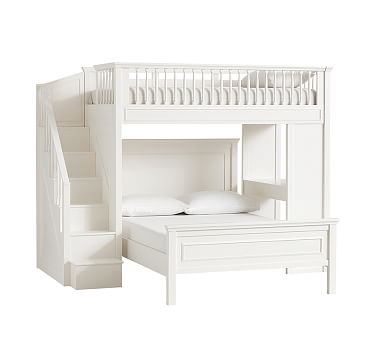 Fillmore Stair Loft Bed & Full Lower Bed Set, Simply White - Image 0