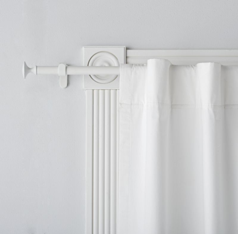 White .75" Curtain Rod and Round End Cap Finials Set 48"-88" - Image 1