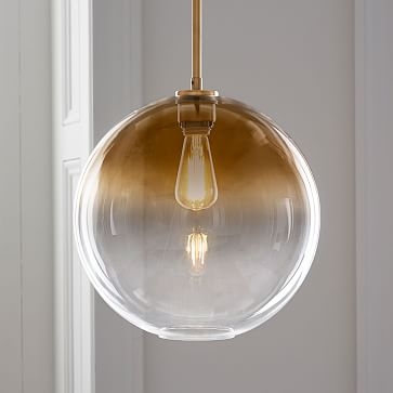 Sculptural Glass Pendant Canopy Plug In Pendant Brushed Brass Damp Large Globe Silver Ombre - Image 3