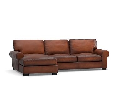 Turner Roll Arm Leather Right Arm Sofa with Chaise Sectional, Down Blend Wrapped Cushions, Burnished Saddle - Image 0