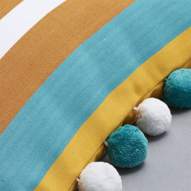 "20""x12"" Striped Teal and Copper Pom Pom Pillow" - Image 3