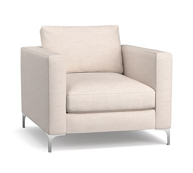 Jake Upholstered Armchair with Brushed Nickel Legs, Polyester Wrapped Cushions, Sunbrella(R) Performance Chenille Salt - Image 0