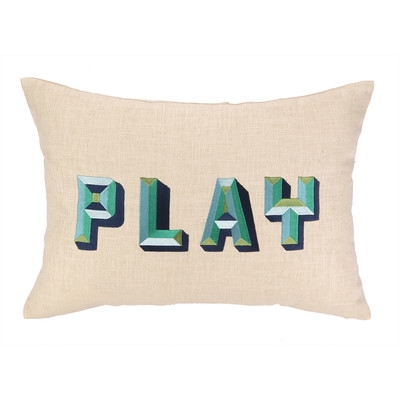 Play Embroidered Decorative Linen Lumbar Pillow - Image 0