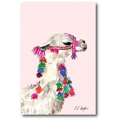 'Little Llama' Graphic Art Print on Canvas in Pink - Image 0