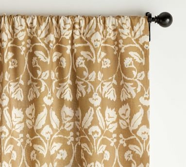 Zama Print Linen/Cotton Rod Pocket Curtain, Mustard, 108 x 50" - Image 3