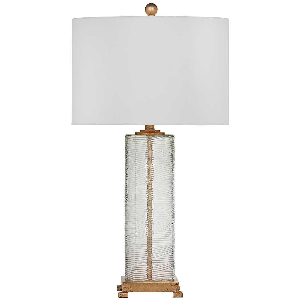 Maroa Clear Ribbed Glass and Gold Leaf Column LED Table Lamp - Style # 68C41 - Image 0