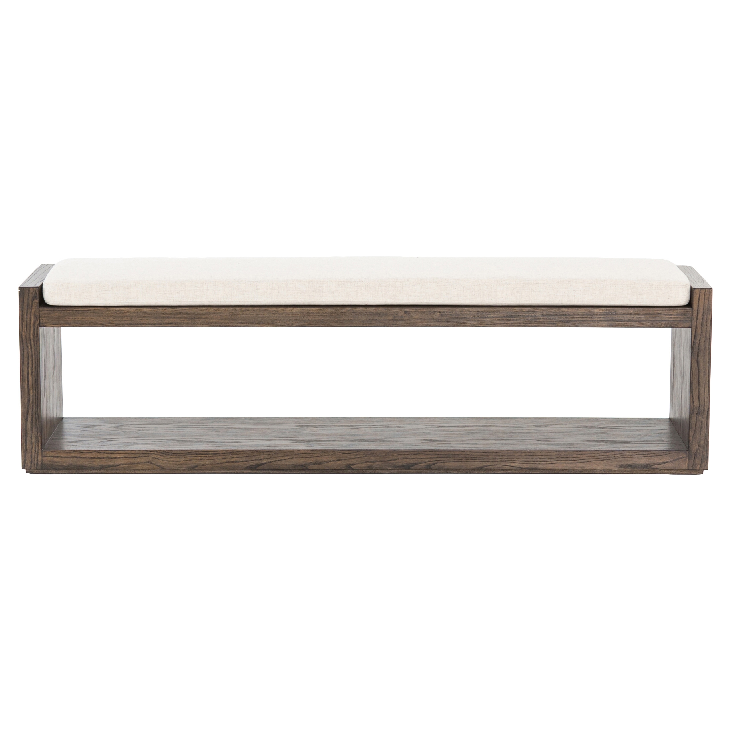 Emma Modern Classic White Cushion Solid Brown Wood Frame Bench - Image 1