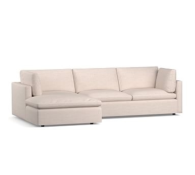Bolinas Upholstered Right Arm Loveseat with Chaise Sectional, Down Blend Wrapped Cushions, Performance Brushed Basketweave Oatmeal - Image 0