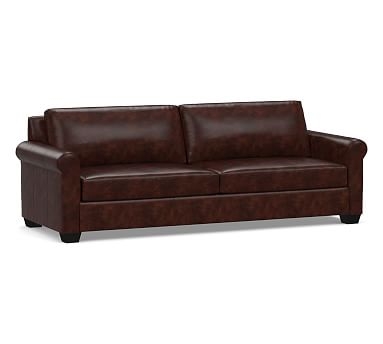 York Roll Arm Leather Grand Sofa 98", Polyester Wrapped Cushions, Legacy Tobacco - Image 0