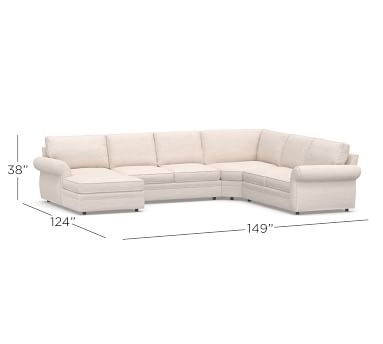 Pearce Roll Arm Upholstered Right Arm 4-Piece Chaise Sectional with Wedge, Down Blend Wrapped Cushions, Performance Brushed Basketweave Oatmeal - Image 1