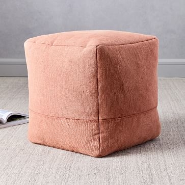 Cotton Canvas Pouf, 16"x16"x17", Stone - Image 1