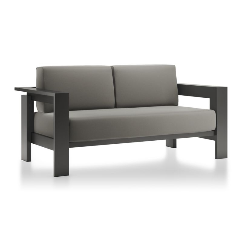 Walker 63" Metal Outdoor Loveseat with Graphite Sunbrella ® Cushions - Image 2