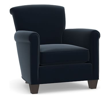 Irving Roll Arm Upholstered Armchair, Polyester Wrapped Cushions, Performance Plush Velvet Navy - Image 1