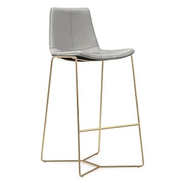 Slope Bar Stool, Leather, Cement, Antique Brass - Image 0