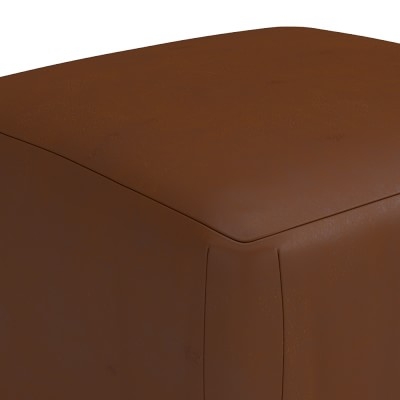 Tapered Pouf, Heritage Grey, Italian Distressed Leather, Caramel - Image 1