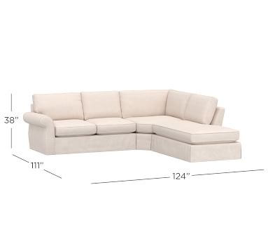 Pearce Roll Arm Slipcovered Left 3-Piece Bumper Wedge Sectional, Down Blend Wrapped Cushions, Basketweave Slub Ash - Image 3