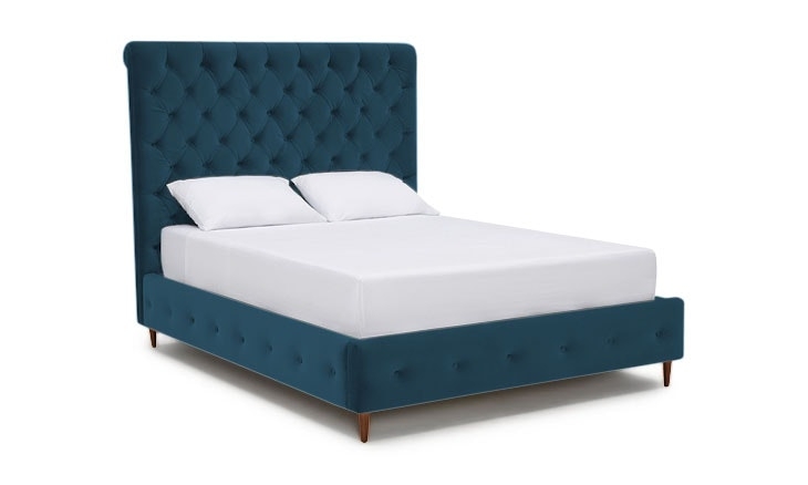 Blue Dana Mid Century Modern Bed - Sunbrella Premier Lagoon  - Medium - Cal King - Image 0