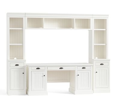 Aubrey Desk with Bookcase Suite & Bridge, Dutch White, 104" Wide - Image 0
