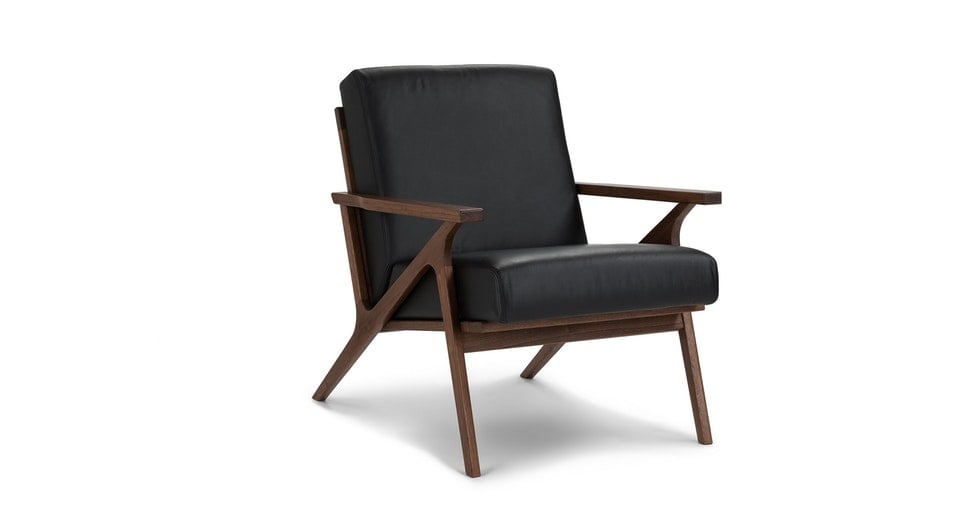 Otio Black Leather Walnut Lounge Chair - Image 0