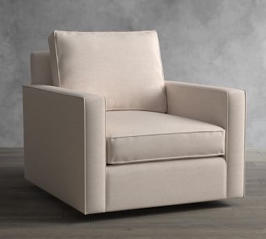 Cameron Square Arm Upholstered Deep Seat Swivel Armchair, Polyester Wrapped Cushions, Sunbrella(R) Performance Sahara Weave Ivory - Image 1