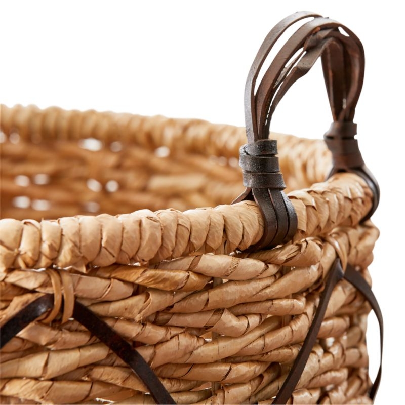 Emory Large Brown Leather-Handle Basket - Image 1