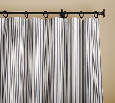 Antique Stripe Print Linen/Cotton Rod Pocket Curtain, 50 x 96", Blue - Image 0