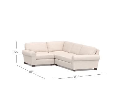 Turner Roll Arm Upholstered 3-Piece L-Shaped Corner Sectional, Down Blend Wrapped Cushions, Brushed Crossweave Natural - Image 1