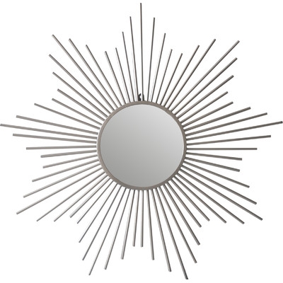 Sunburst Silver Metal Accent Wall Mirror - Image 0